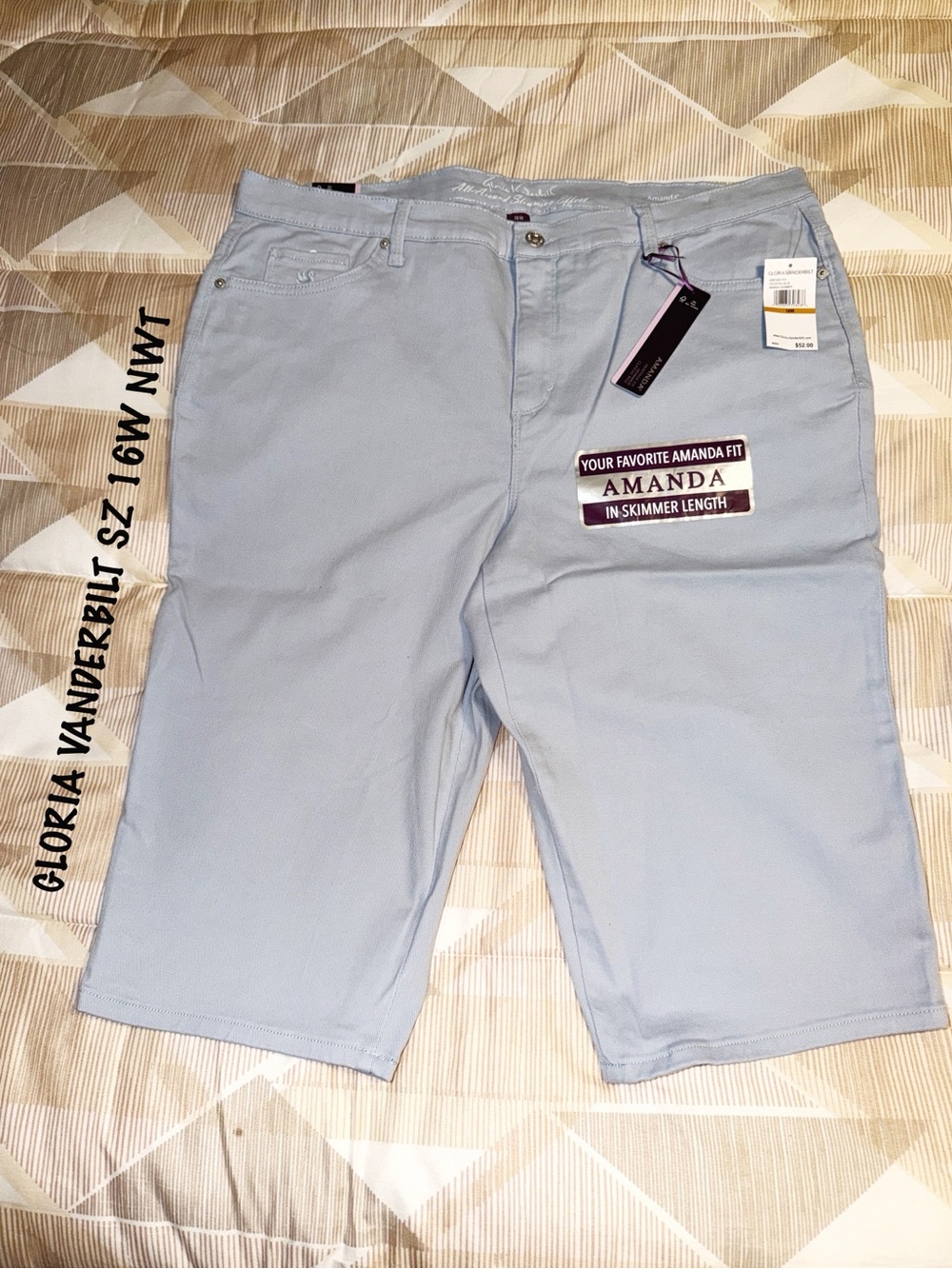 Gloria Vanderbilt AMANDA Skimmer Blue Capris NWT 16W